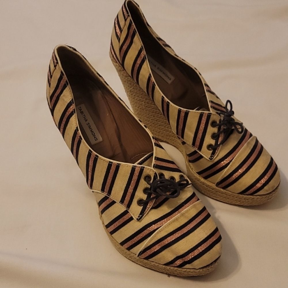 Tabitha‎ Simmons Tie Striped Oxford Wedge Pink/Navy